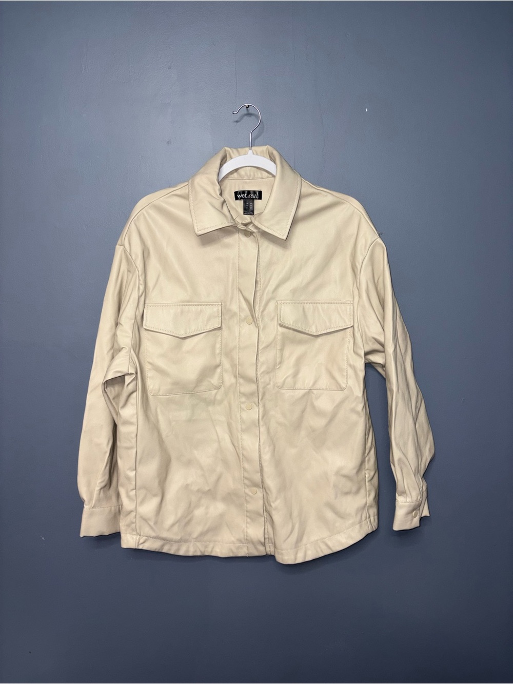 Wet Seal | Cream Faux Leather Jacket | Size Medium
